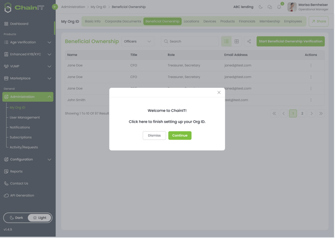 Begin UBO Worflow notification