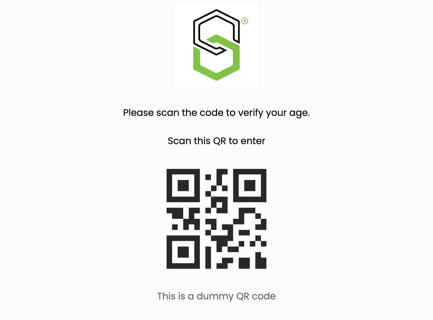 The event preview a customer sees: the organization logo, the welcome message, and a dummy QR code